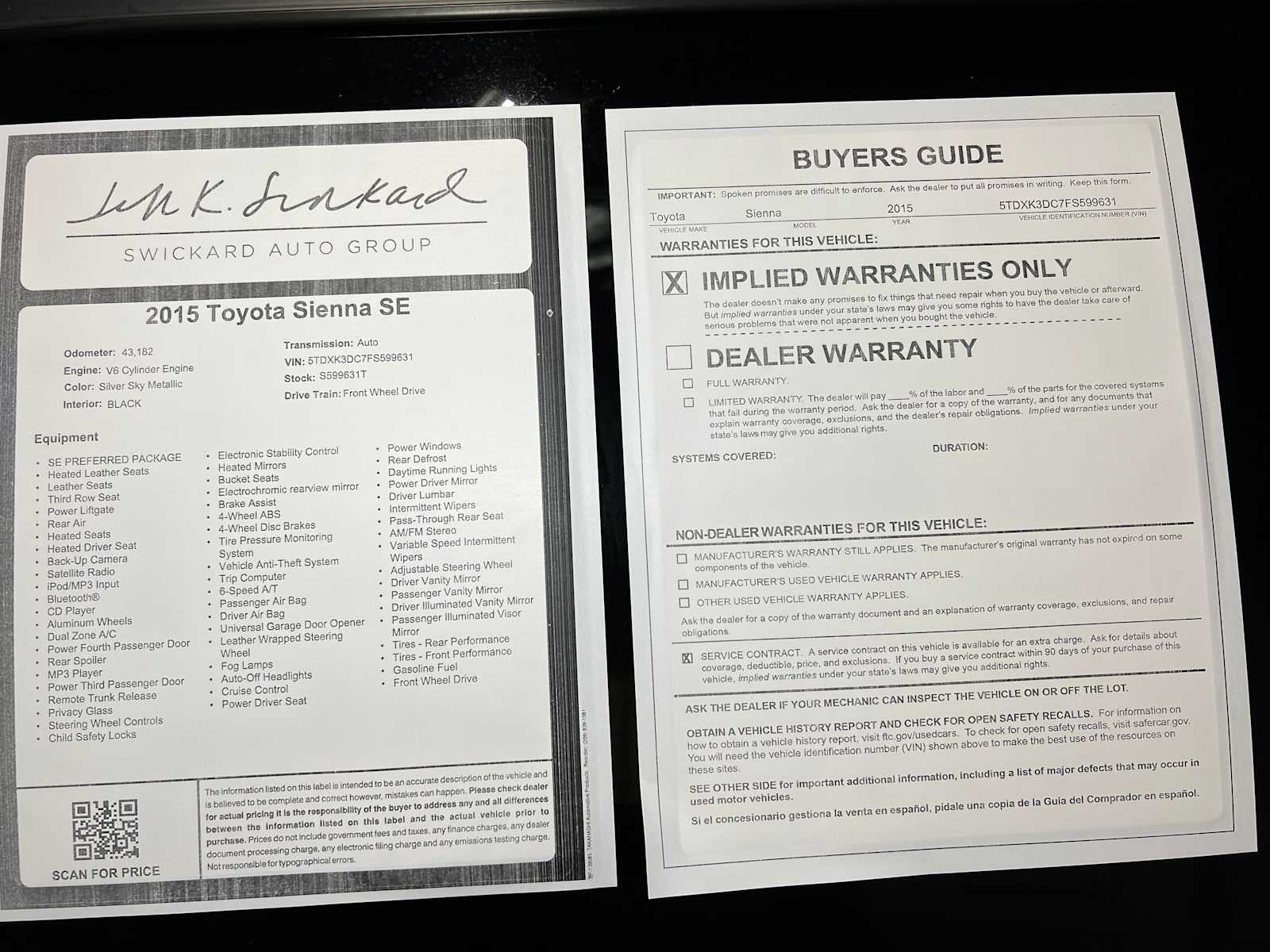 2015 Toyota Sienna SE