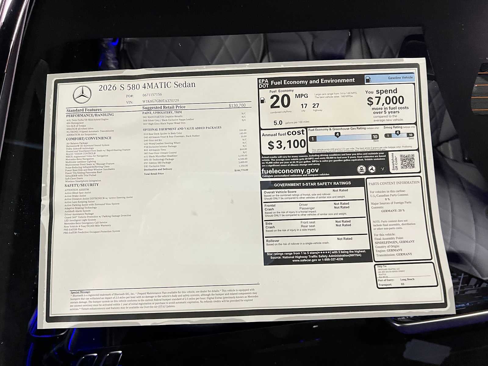 2026 Mercedes-Benz S 580 4MATIC® Sedan