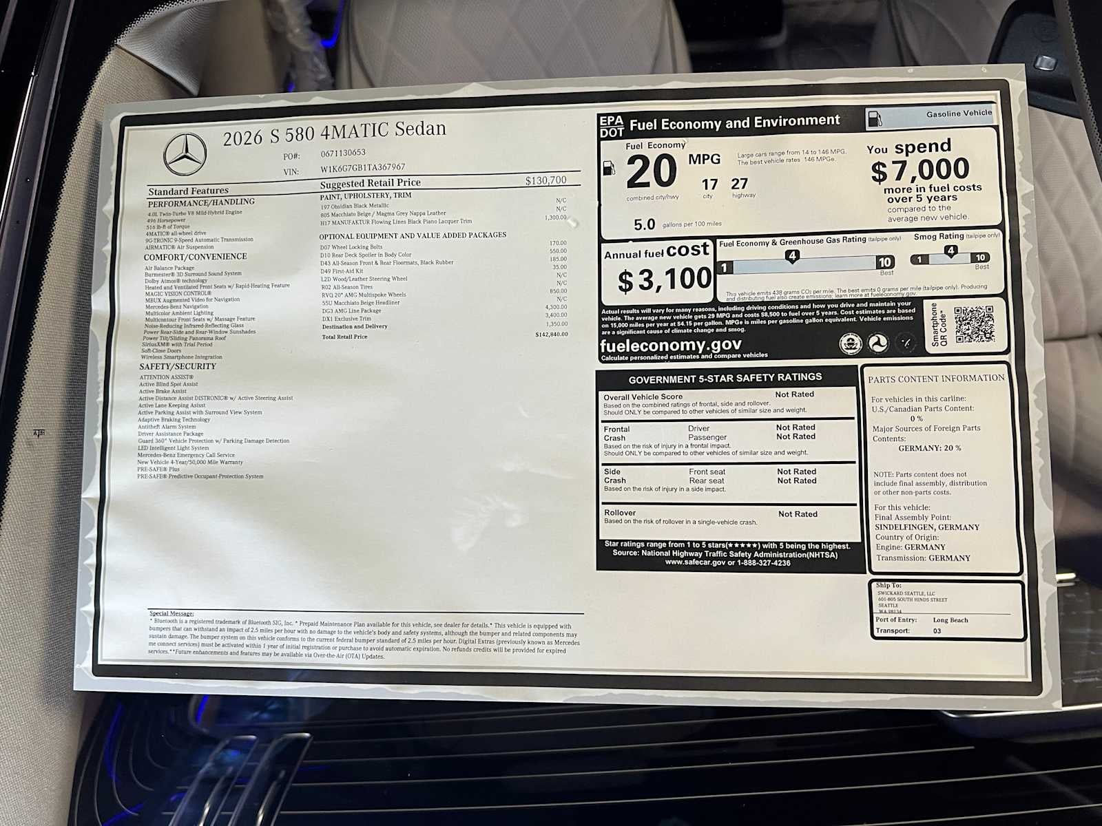 2026 Mercedes-Benz S-Class S 580