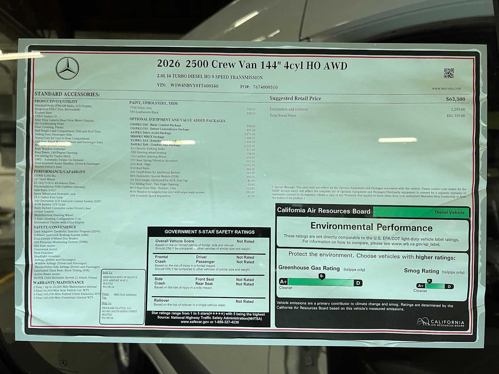 2026 Mercedes-Benz Sprinter 2500 Standard Roof I4 Diesel HO 144" AWD