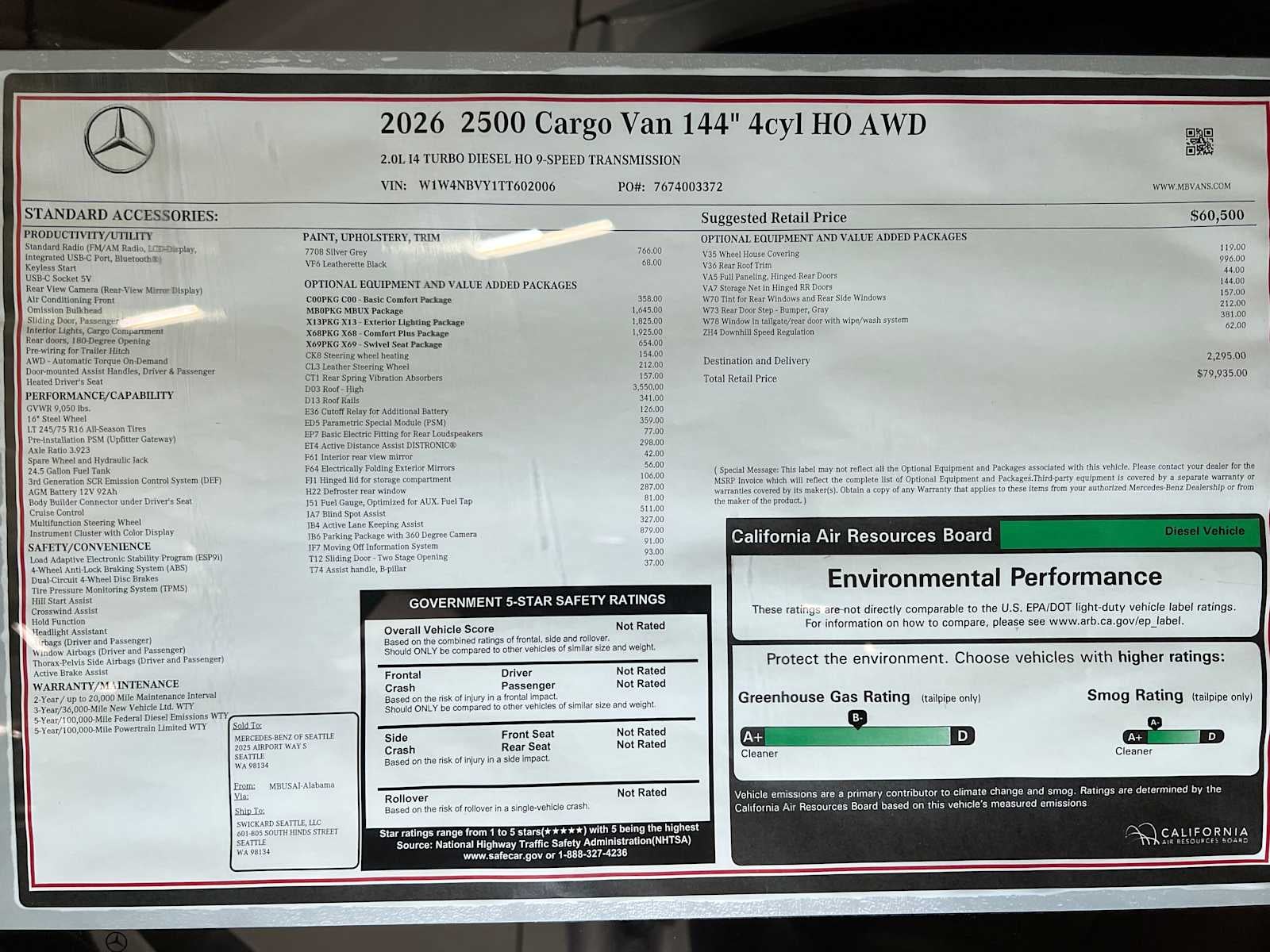 2026 Mercedes-Benz Sprinter 2500 Standard Roof I4 Diesel HO 144" AWD