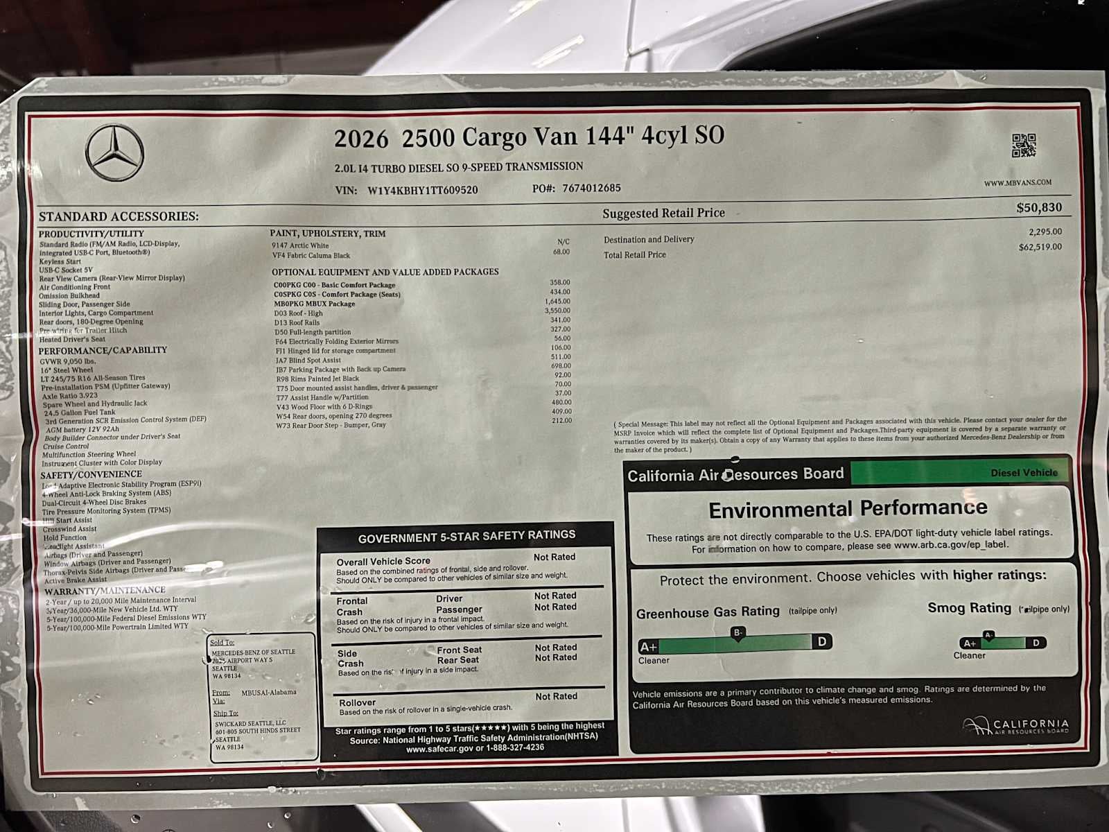 2026 Mercedes-Benz Sprinter 2500 Standard Roof I4 Diesel 144" RWD