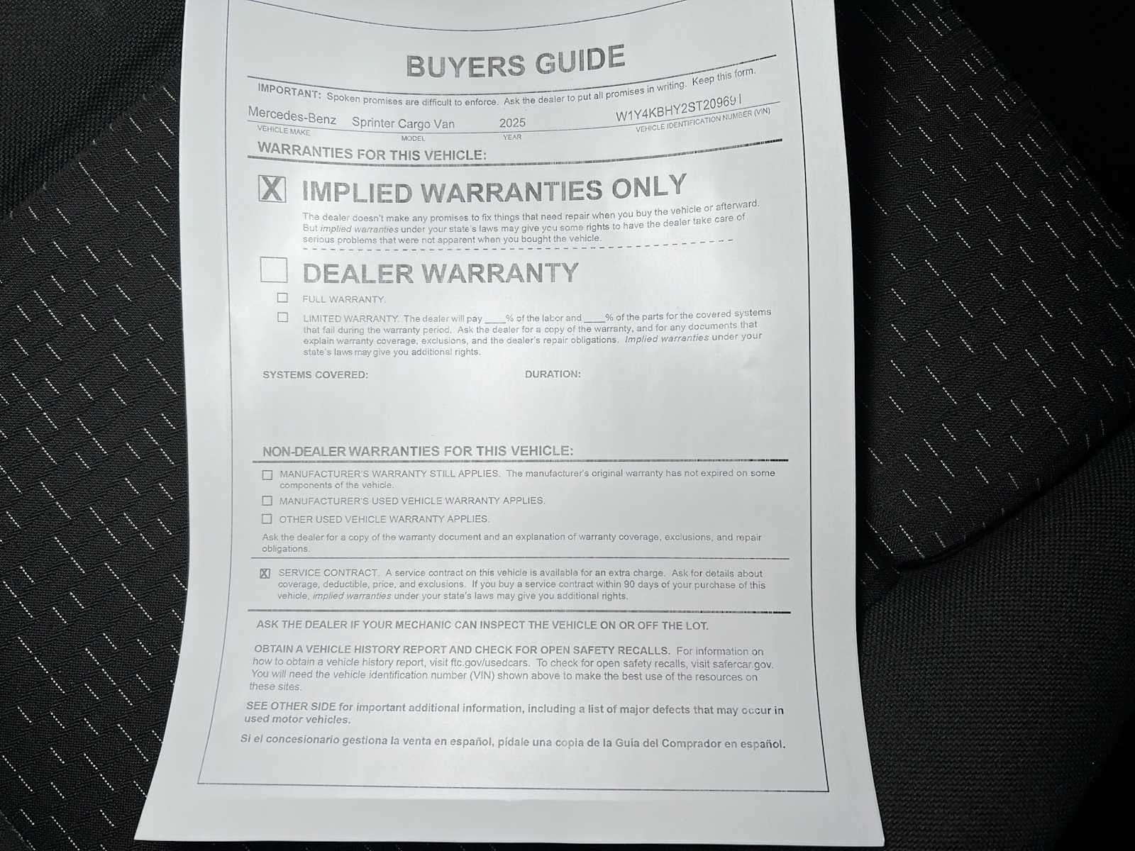 2025 Mercedes-Benz Sprinter 2500 Standard Roof I4 Diesel 144" RWD