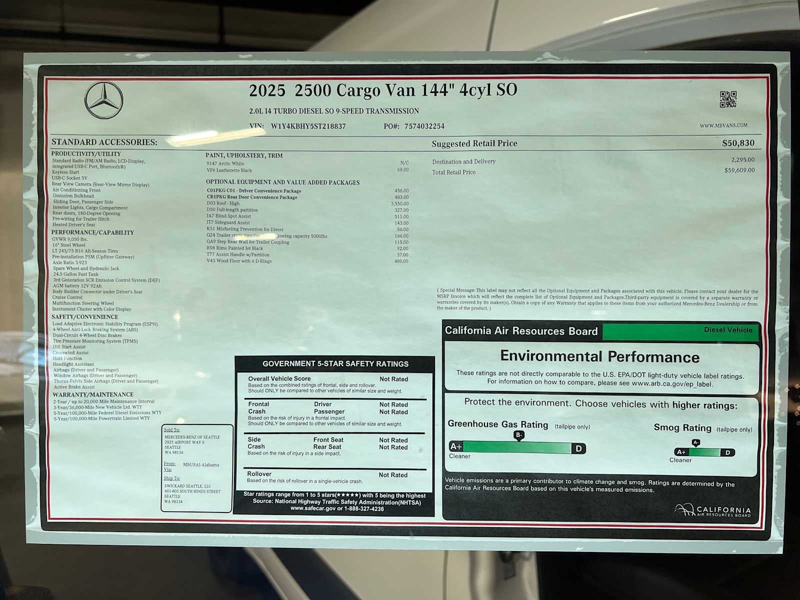 2025 Mercedes-Benz Sprinter 2500 Standard Roof I4 Diesel 144" RWD
