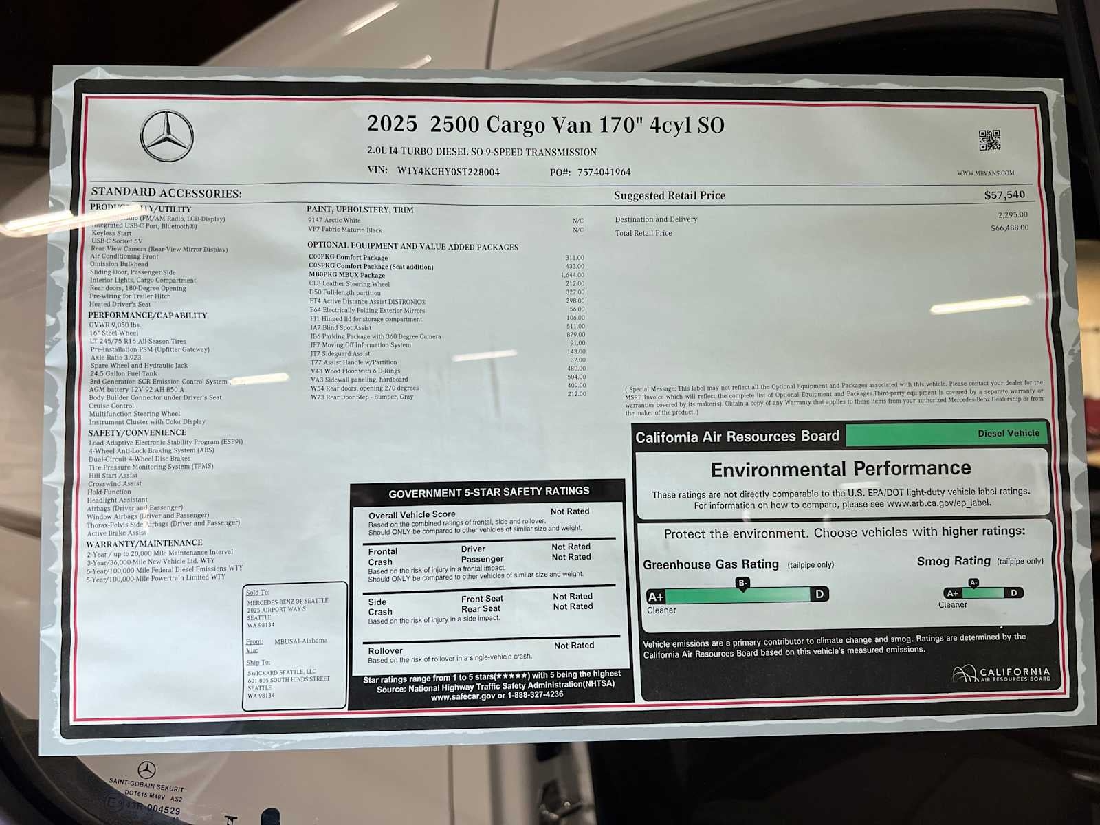 2025 Mercedes-Benz Sprinter 2500 High Roof I4 Diesel 170" RWD