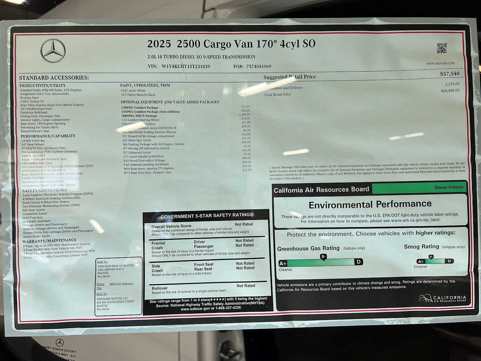 2025 Mercedes-Benz Sprinter 2500 High Roof I4 Diesel 170" RWD