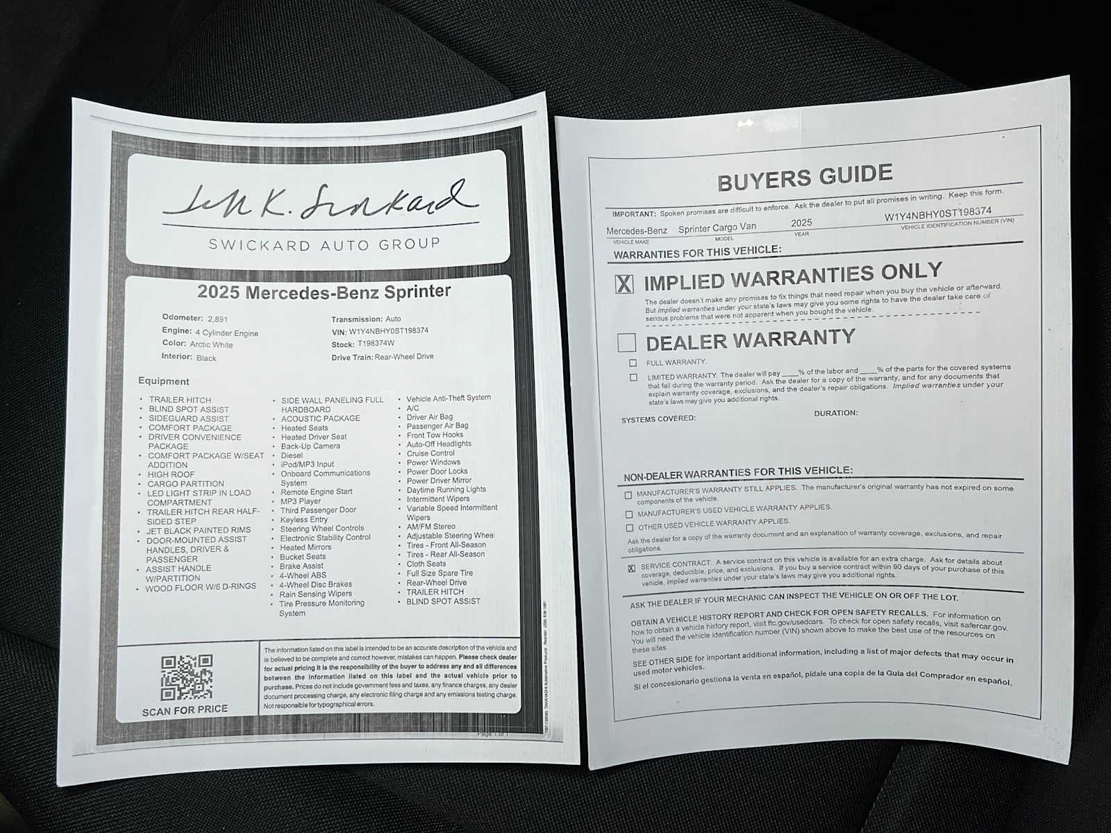 2025 Mercedes-Benz Sprinter 2500 Standard Roof I4 Diesel HO 144" RWD