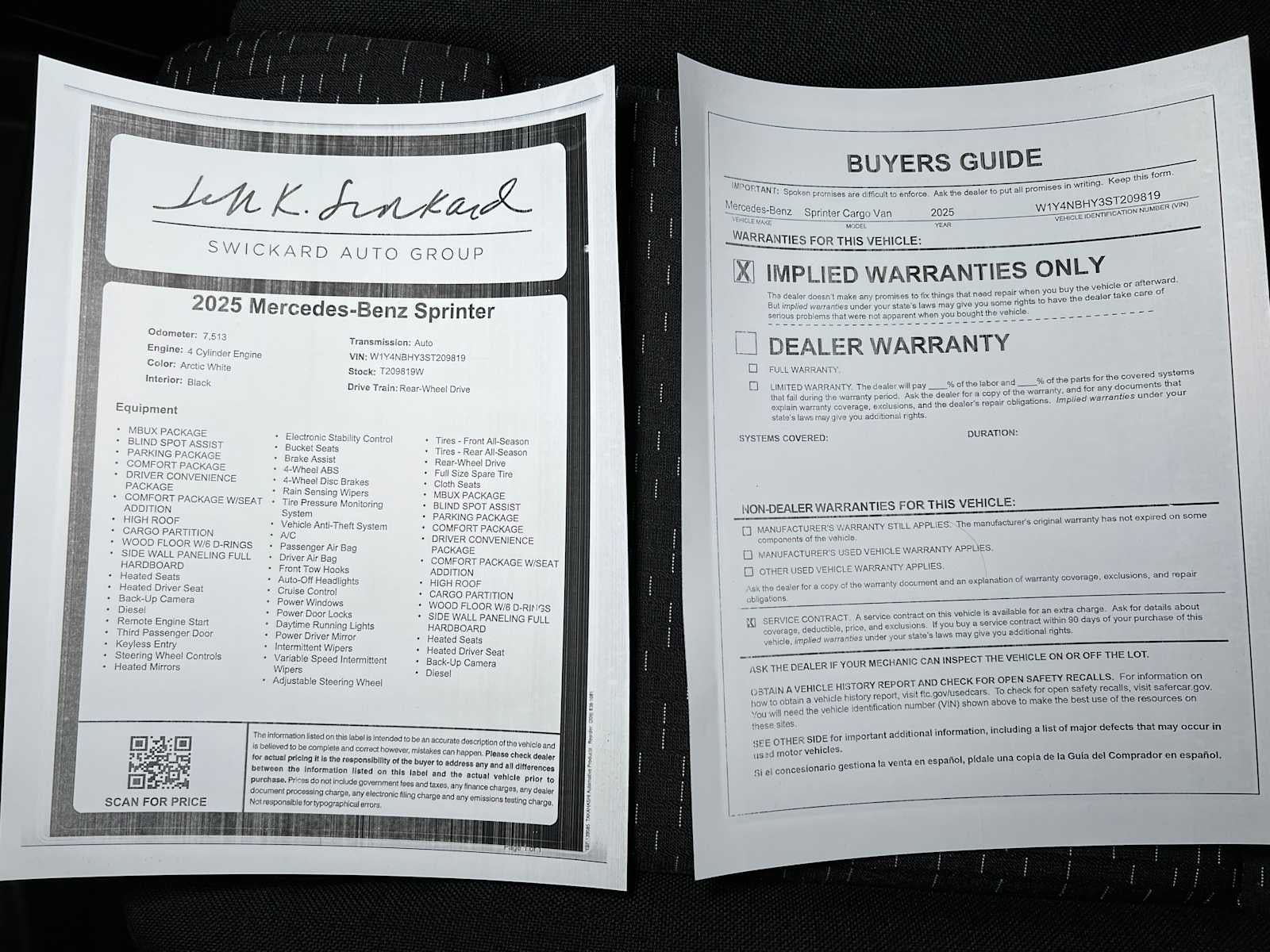 2025 Mercedes-Benz Sprinter 2500 Standard Roof I4 Diesel HO 144" RWD