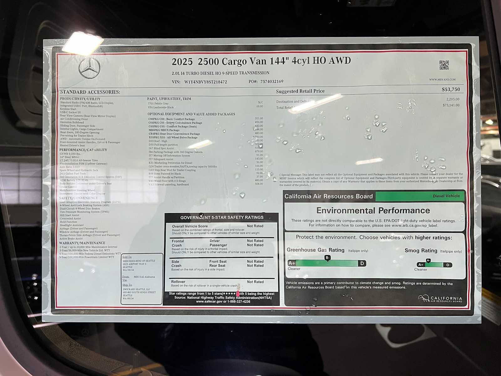 2025 Mercedes-Benz Sprinter 2500 Standard Roof I4 Diesel HO 144" AWD