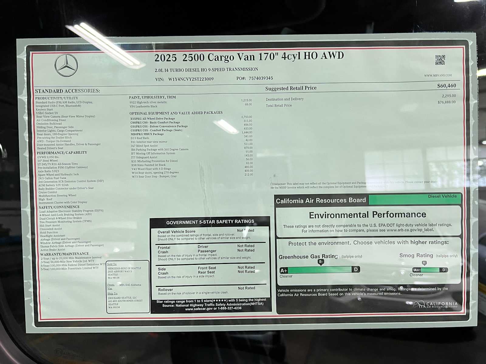 2025 Mercedes-Benz Sprinter 2500 High Roof I4 Diesel HO 170" AWD