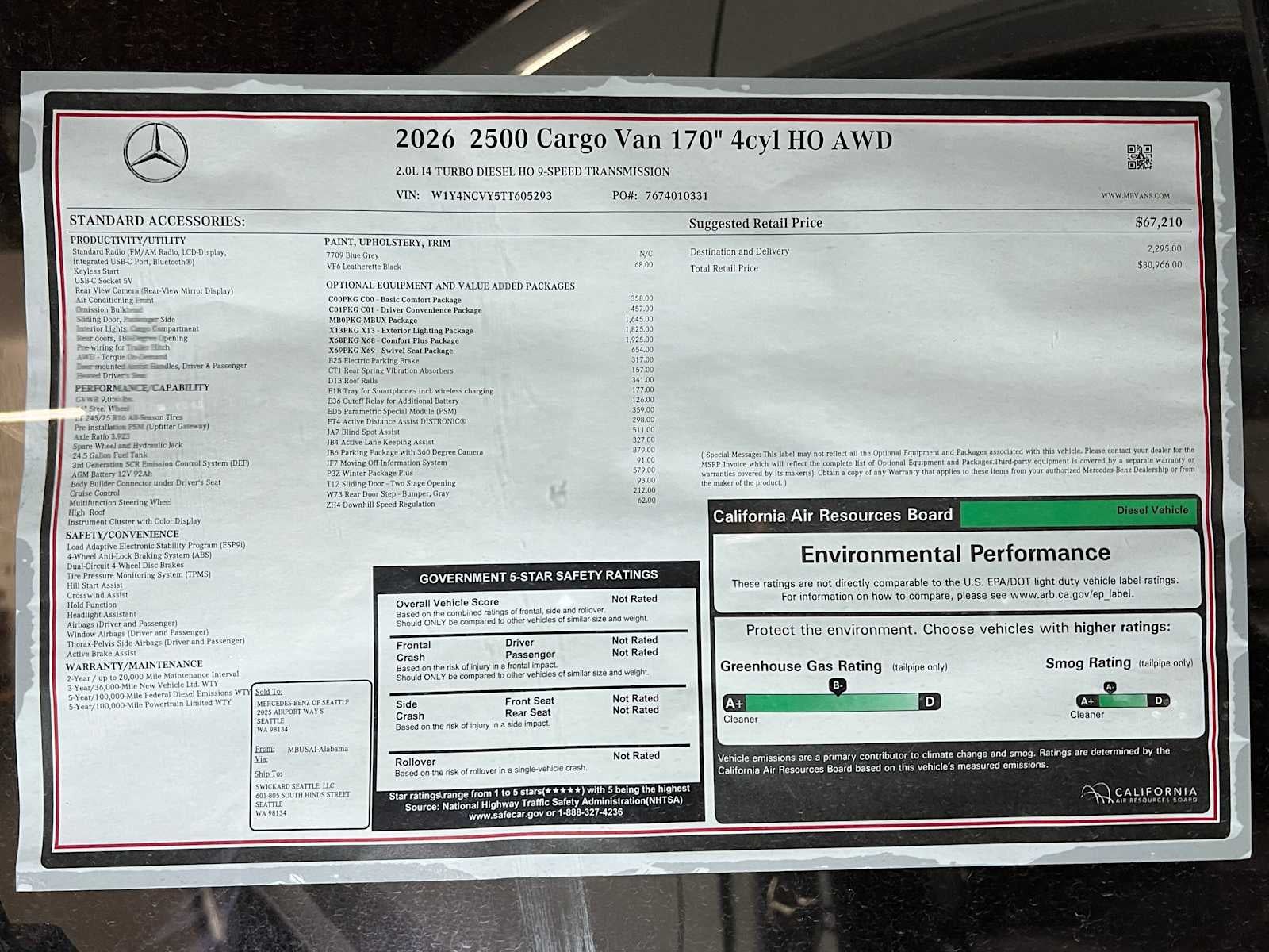 2026 Mercedes-Benz Sprinter 2500 High Roof I4 Diesel HO 170" AWD