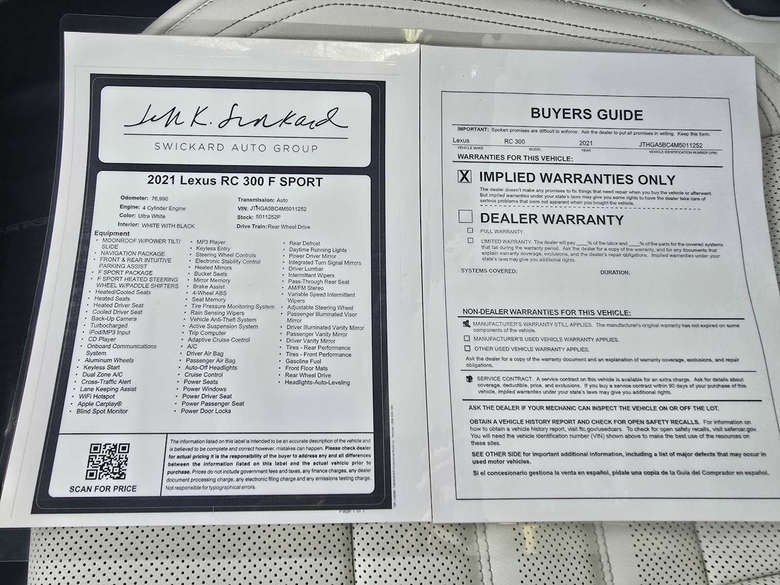 2021 Lexus RC F SPORT